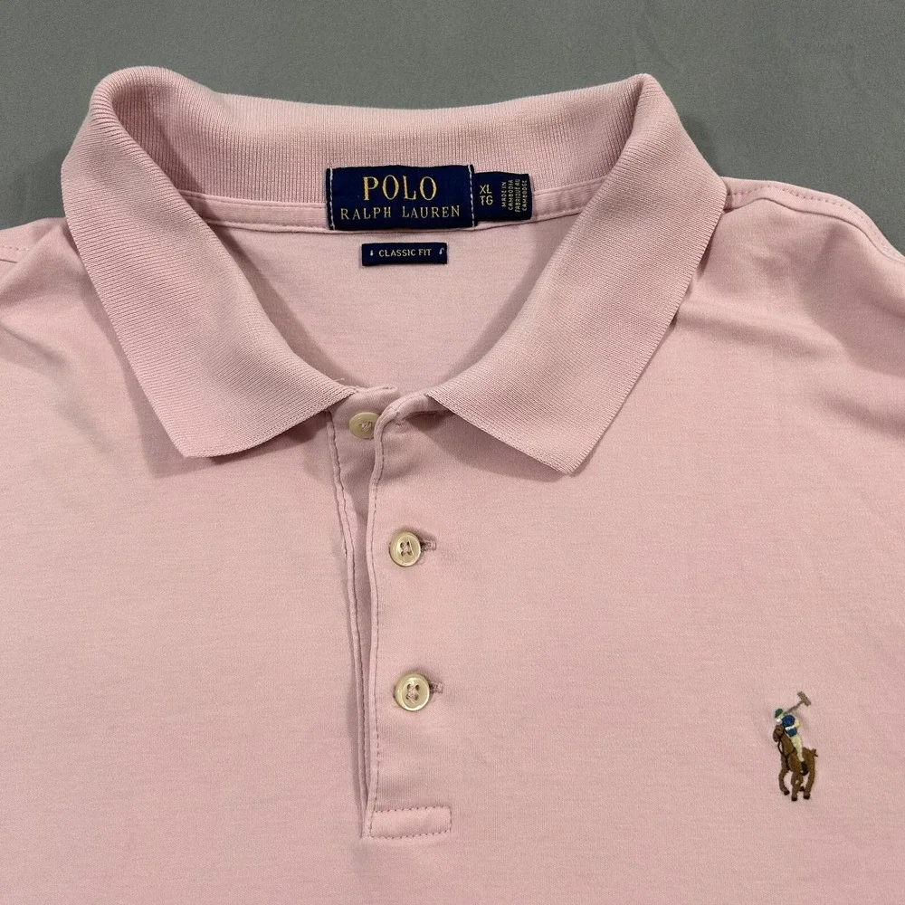 Polo‎ Ralph Lauren Men's Polo Shirt XL Flesh Pony Pink Casual Preppy Summer Golf